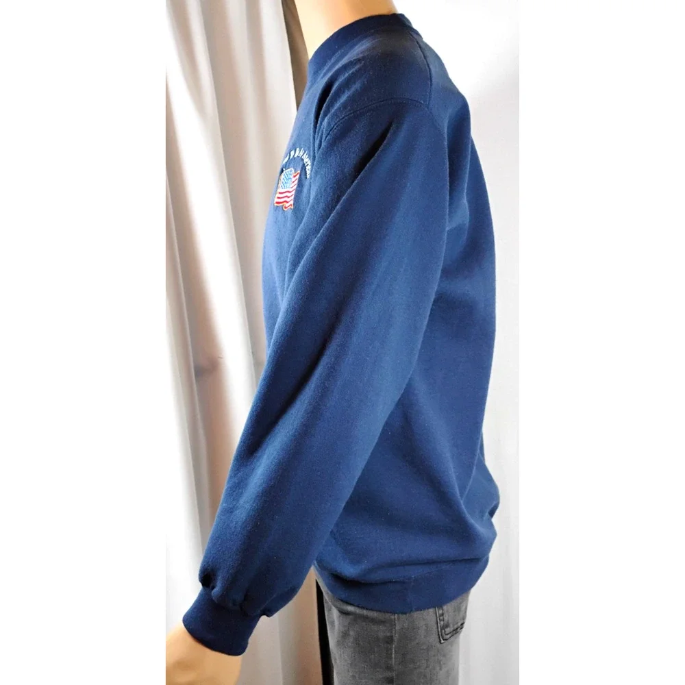 American Flag Embroidered Crewneck Pullover Sweatshirt Navy Mens L Patriotic